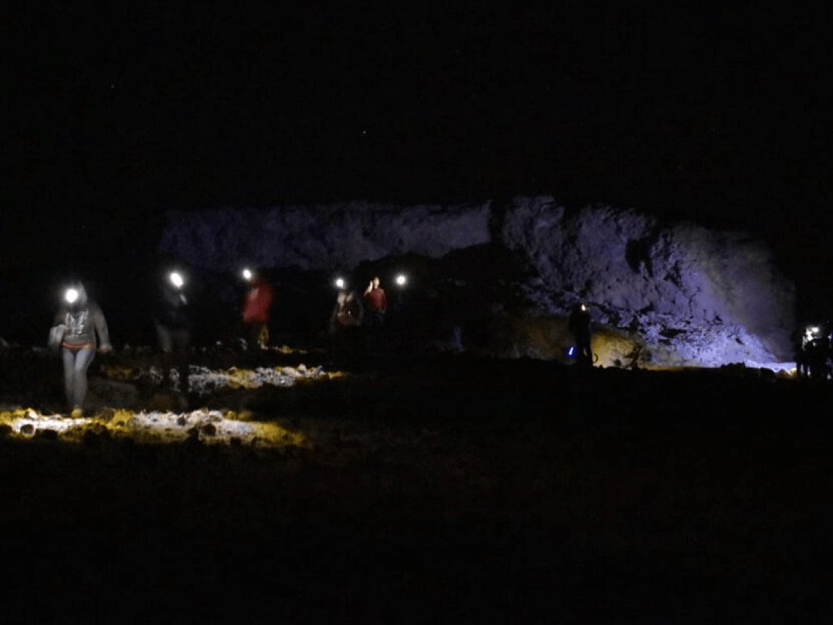 group of people night hiking