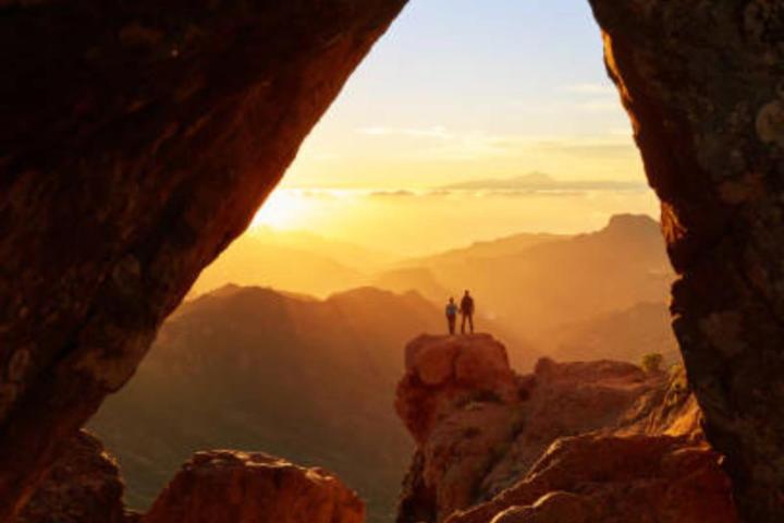 a canyon with a mountain in the background