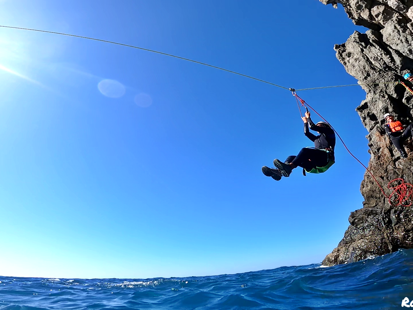 a person flying through the air while riding skis